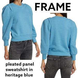 Frame Denim Heritage Blue Pleated-Panel Sweatshirt